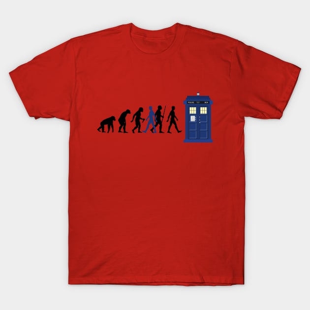 EVOLUTION Of Humans - Blue Police Public Call Box 4 T-Shirt by EDDArt